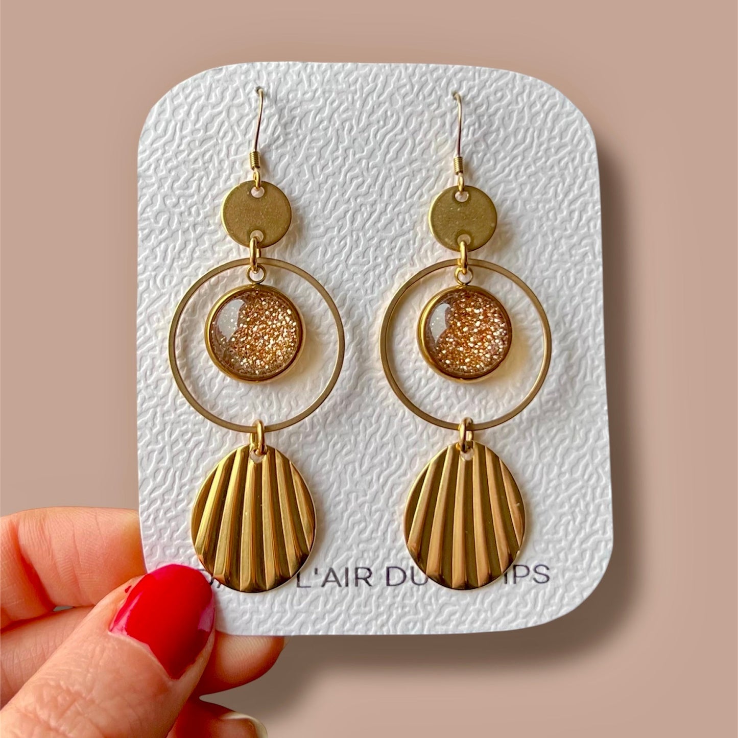 Golden glitter Earrings, golden finish