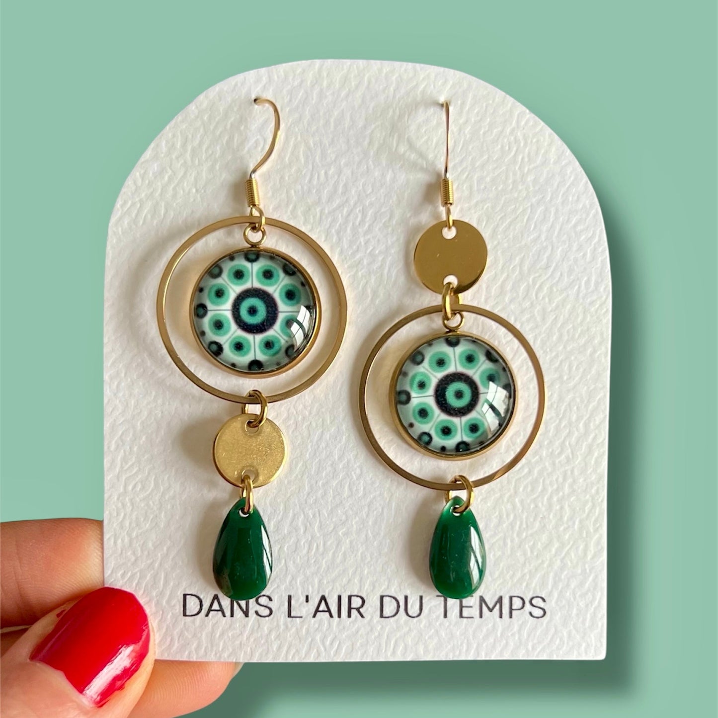 Turquoise mandala mismatched Earrings , Golden or Silver Finish
