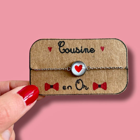 Red Heart cousin Bracelet, golden or silver finish