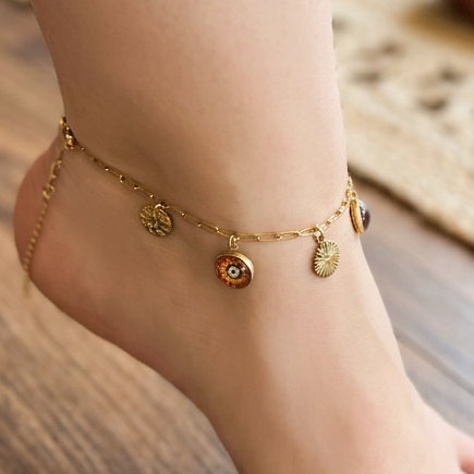 Bracelet de cheville breloques mandala marron