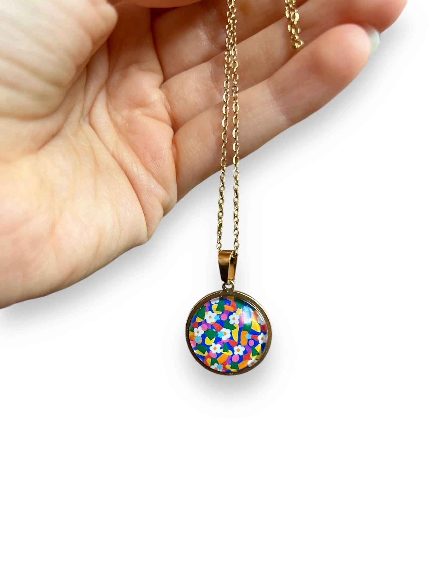 Colorful liberty FLORAL Necklace - Golden Stainless Steel Necklace 