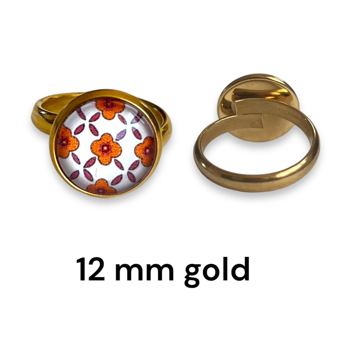 Bague dorée / argentée motif bohème fleurs oranges