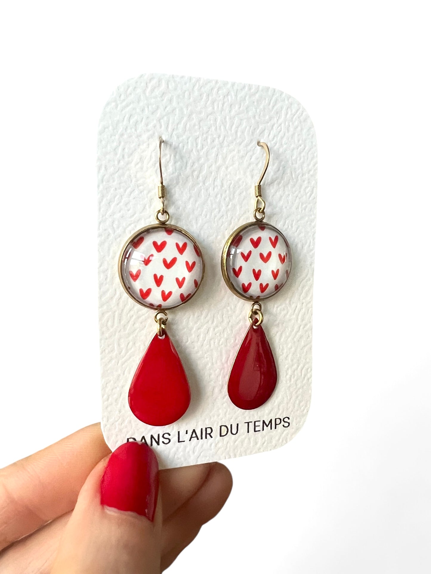 small red hearts Earrings, red Enamel, Golden or Silver Finish