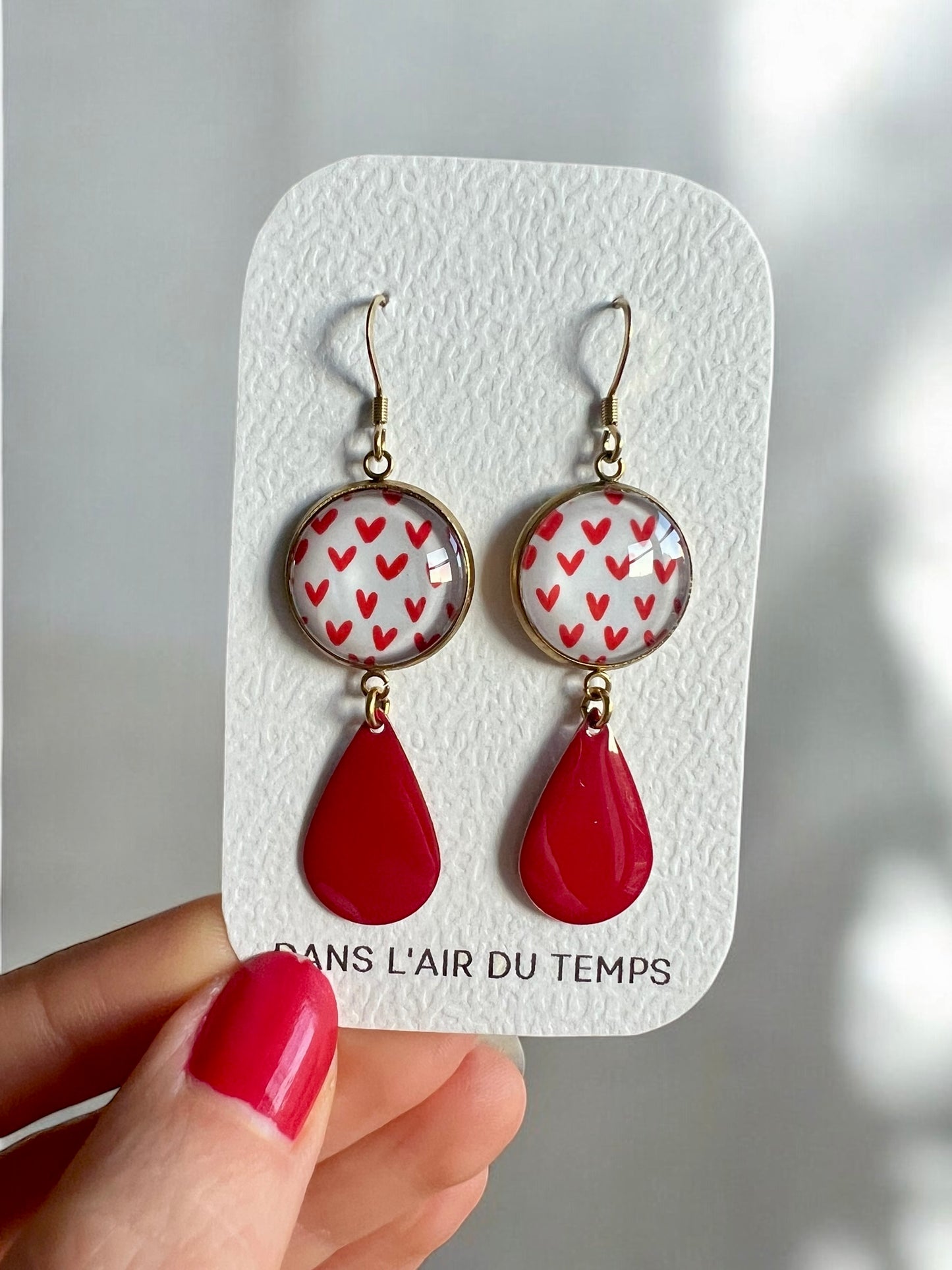 small red hearts Earrings, red Enamel, Golden or Silver Finish