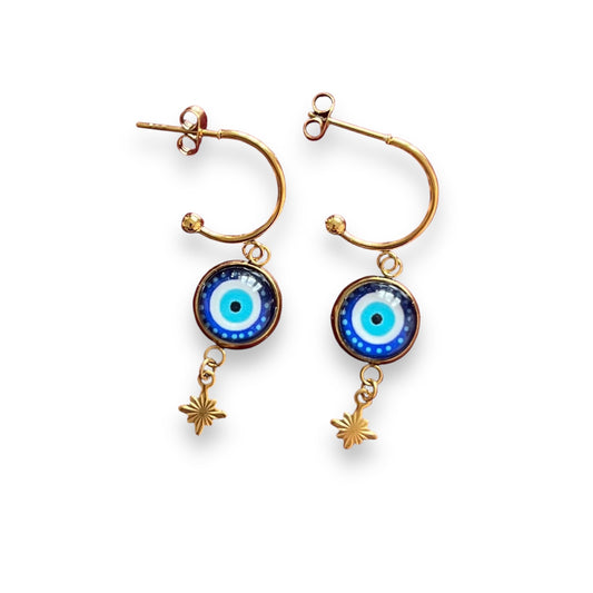 Evil eyes golden HOOP EARRINGS