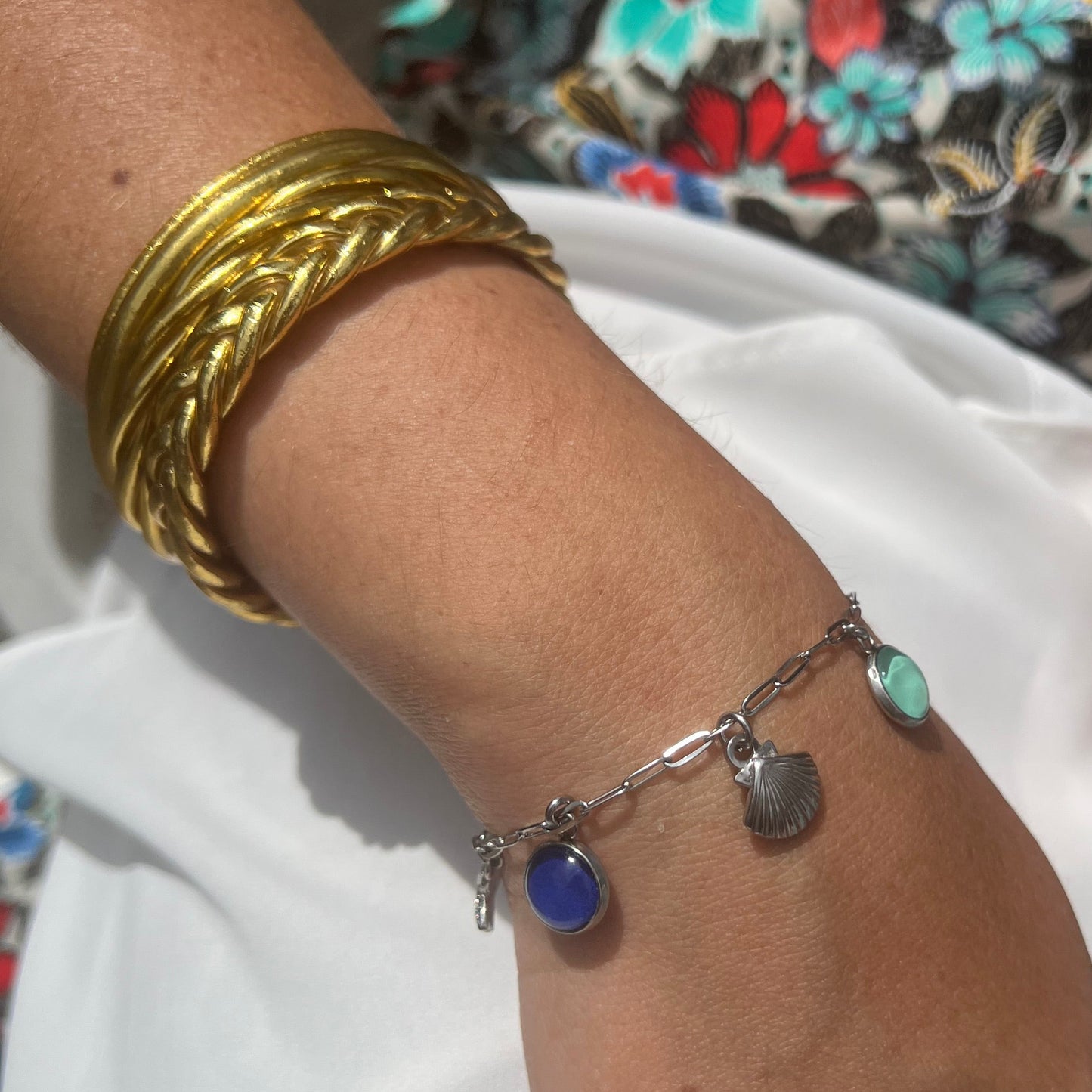 Bracelet breloques tons bleus