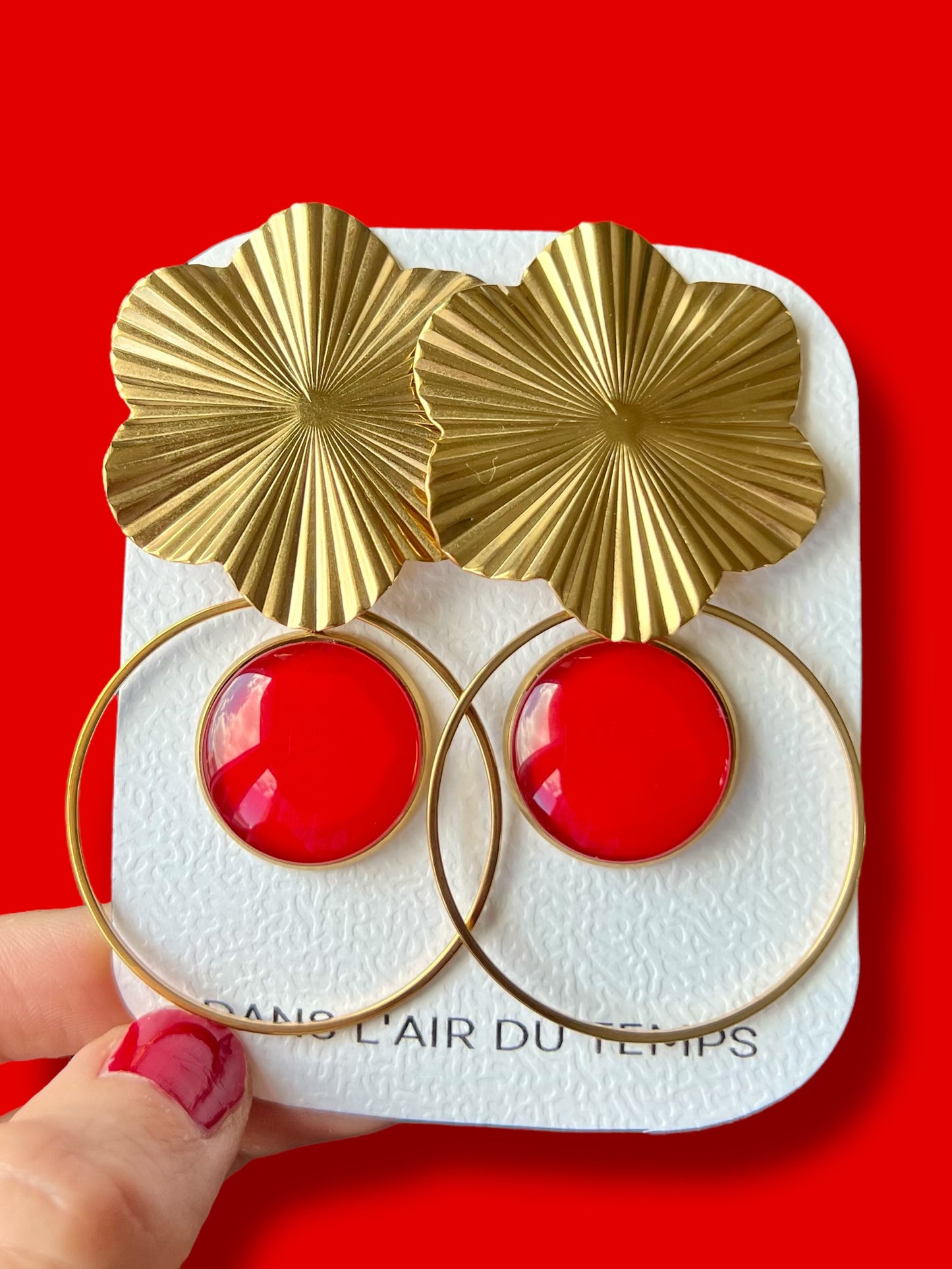 Grandes BOUCLES D'OREILLES bohèmes rouges