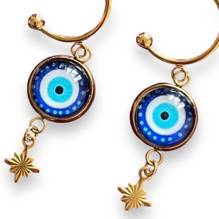 Evil eyes golden HOOP EARRINGS