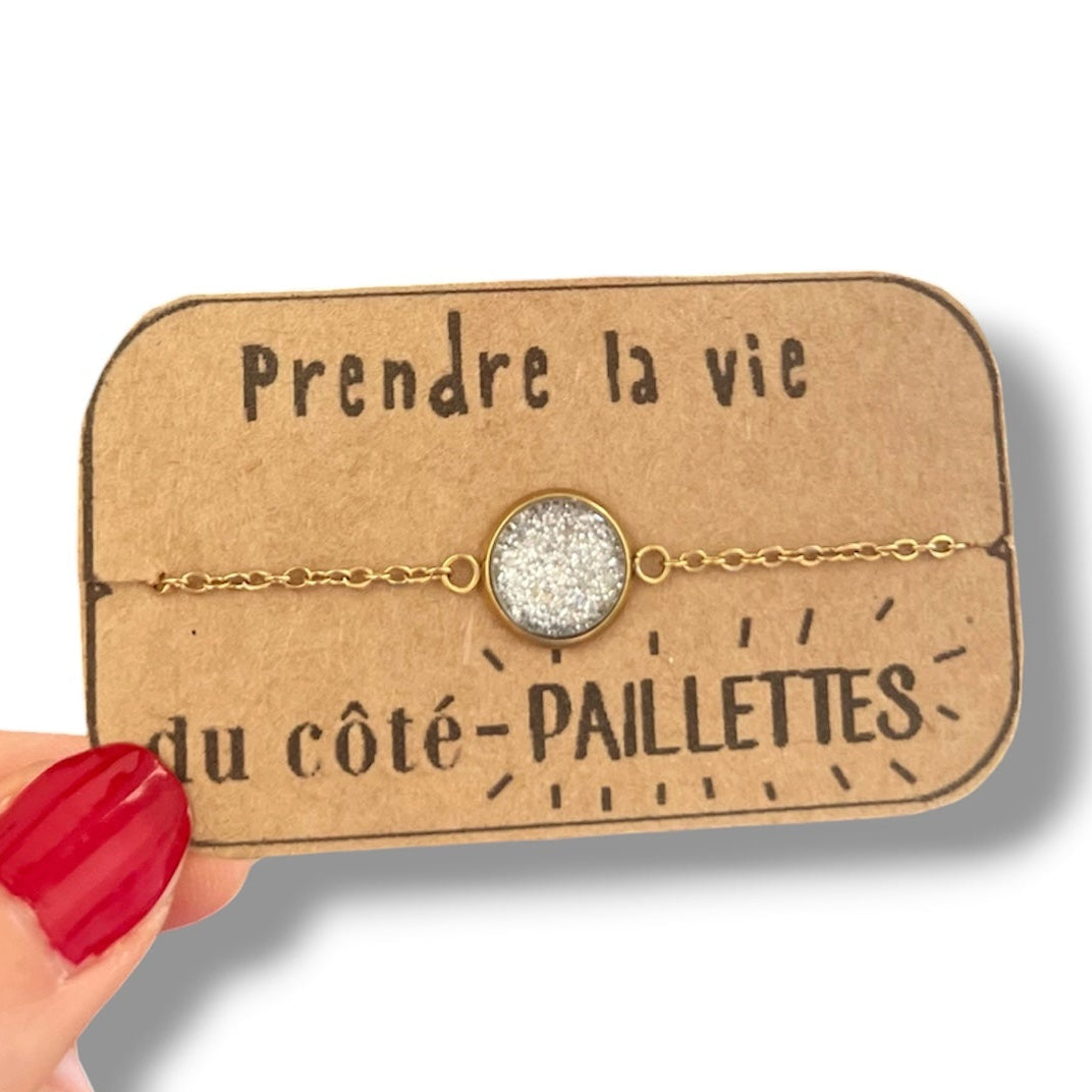 Bracelet Acier Inoxydable Paillettes Argentées