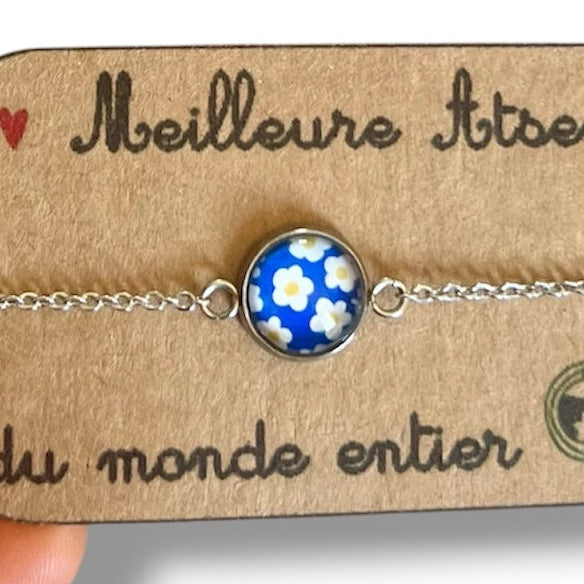 Blue floral bracelet, golden or silver finish