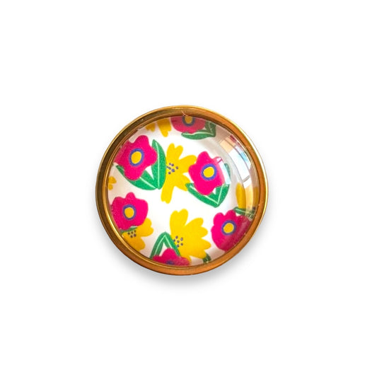 Bague florale fleurs roses et jaunes