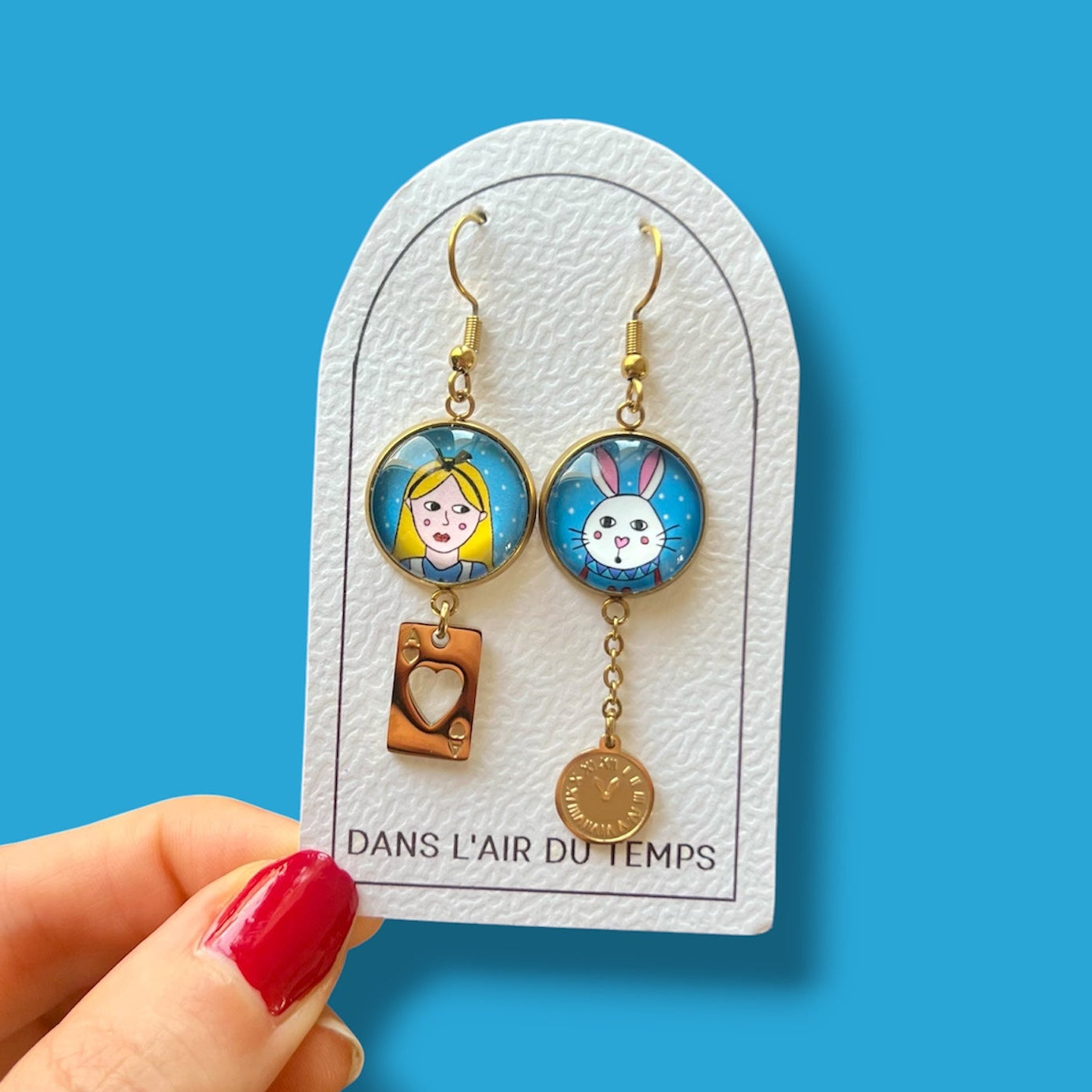 Boucles d'oreilles Alice au pays des merveilles et lapin blanc