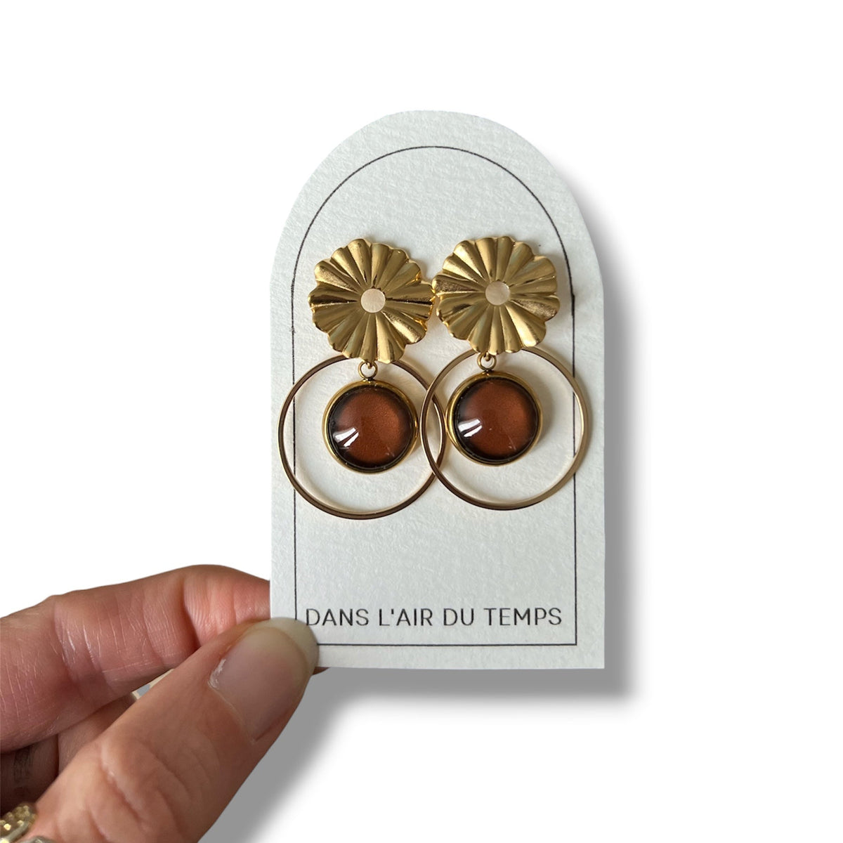 Boucles d'oreilles marron en acier inoxydable