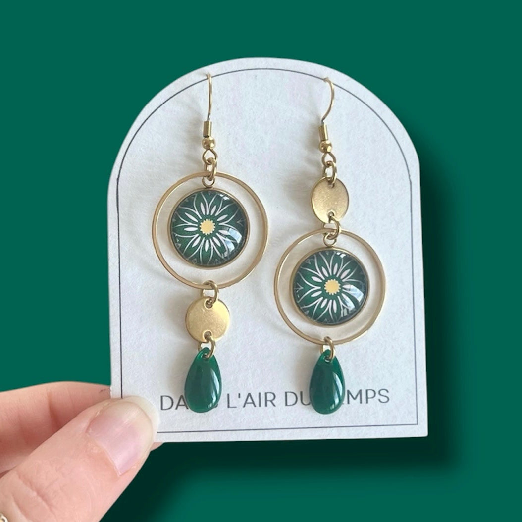 boucles_d_oreilles_fleur_verte_acier_inoxydable