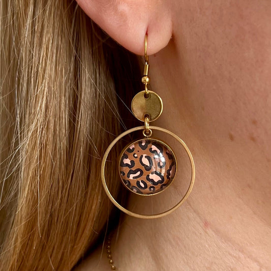 Boucles d'oreilles léopard foncé acier inoxydable