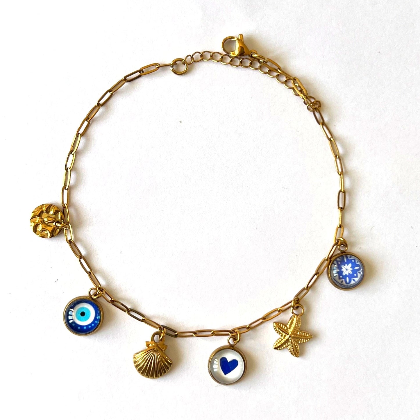 Bracelet de cheville breloques œil bleu