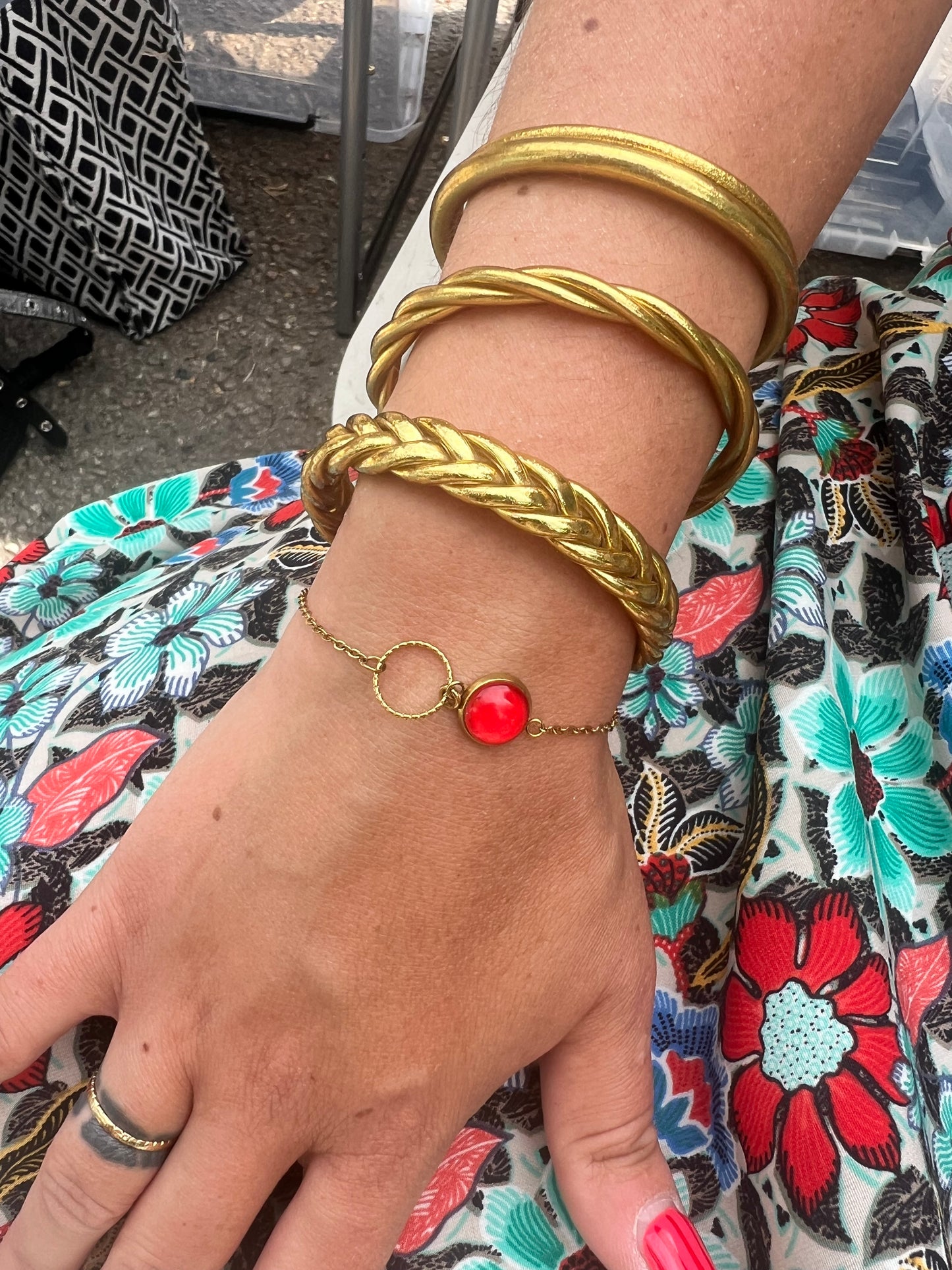 Red Heart Bracelet, golden or silver finish