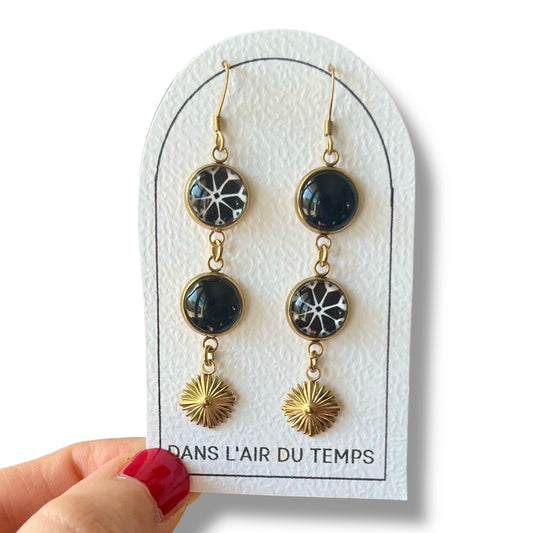 black mandala mismatched Earrings , Golden Finish