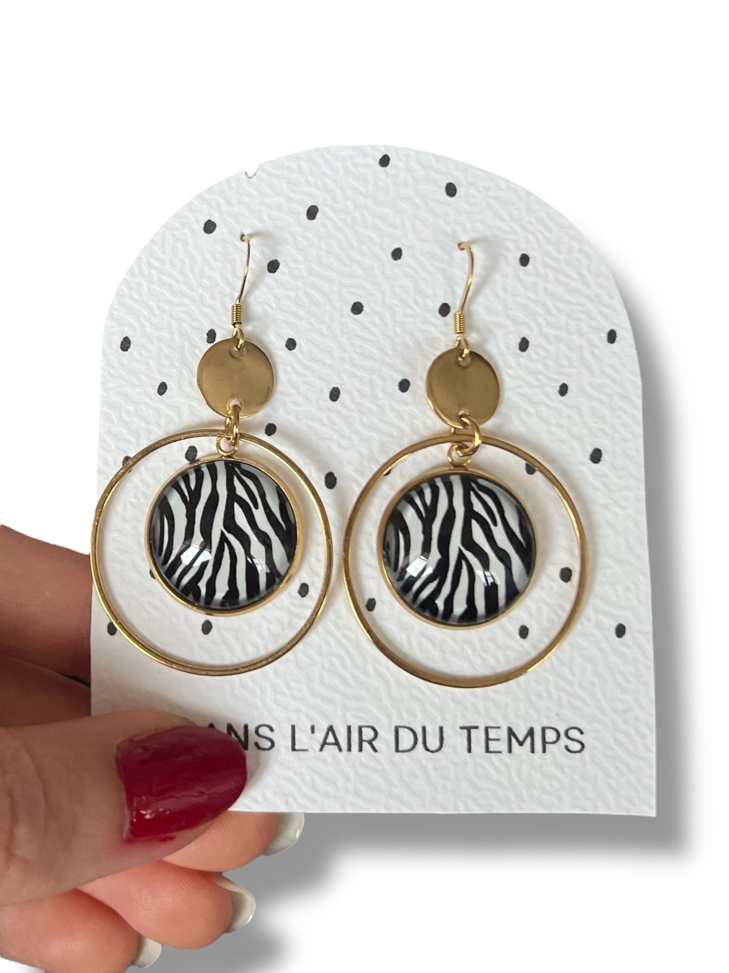 Zebra print Hoop earrings, golden or silver finish