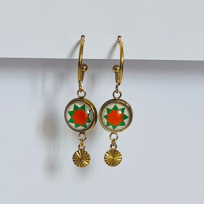 Orange and Green Mandala HOOP EARRINGS