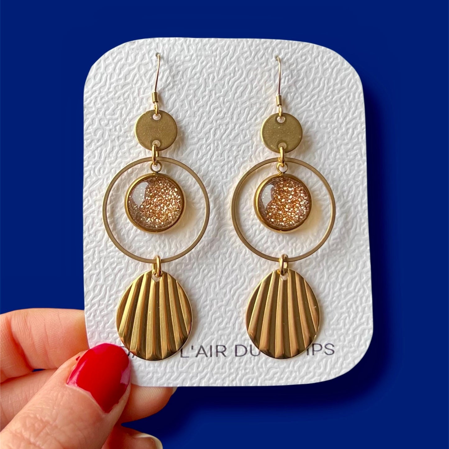 Golden glitter Earrings, golden finish