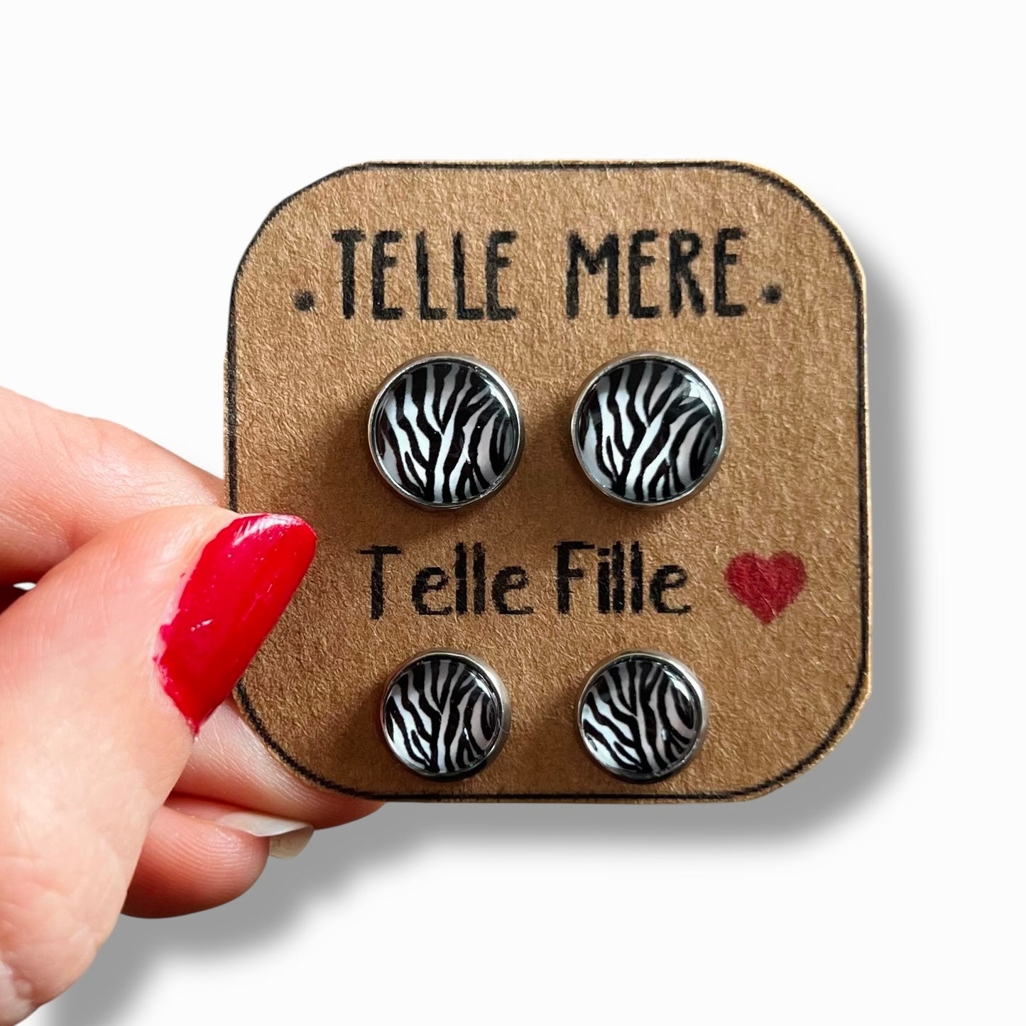 Zebra pattern "Telle mère, Telle Fille!" Stud Earrings