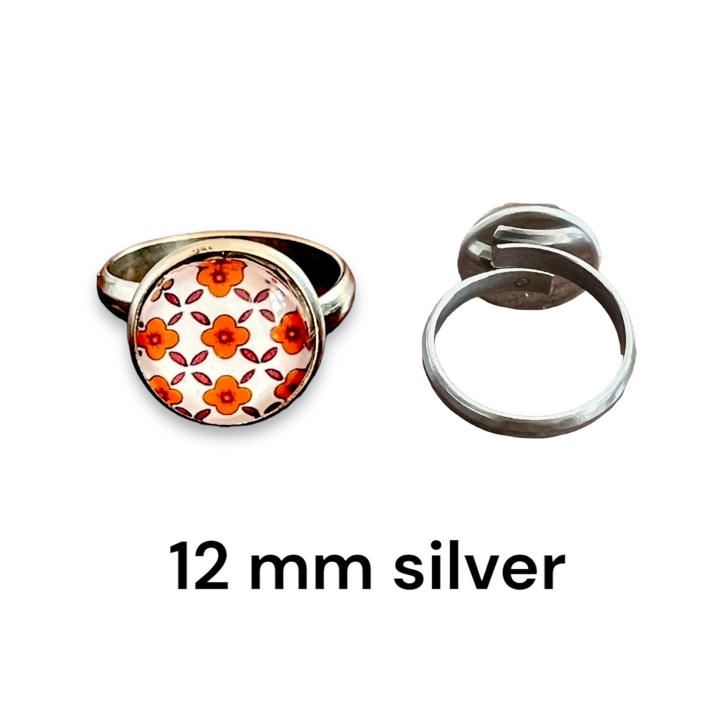 Bague dorée / argentée motif bohème fleurs oranges