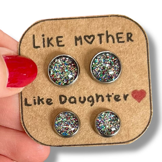 Puces d'Oreilles Mère, Fille / "Like Mother, Like Daughter!" paillettes multicolores