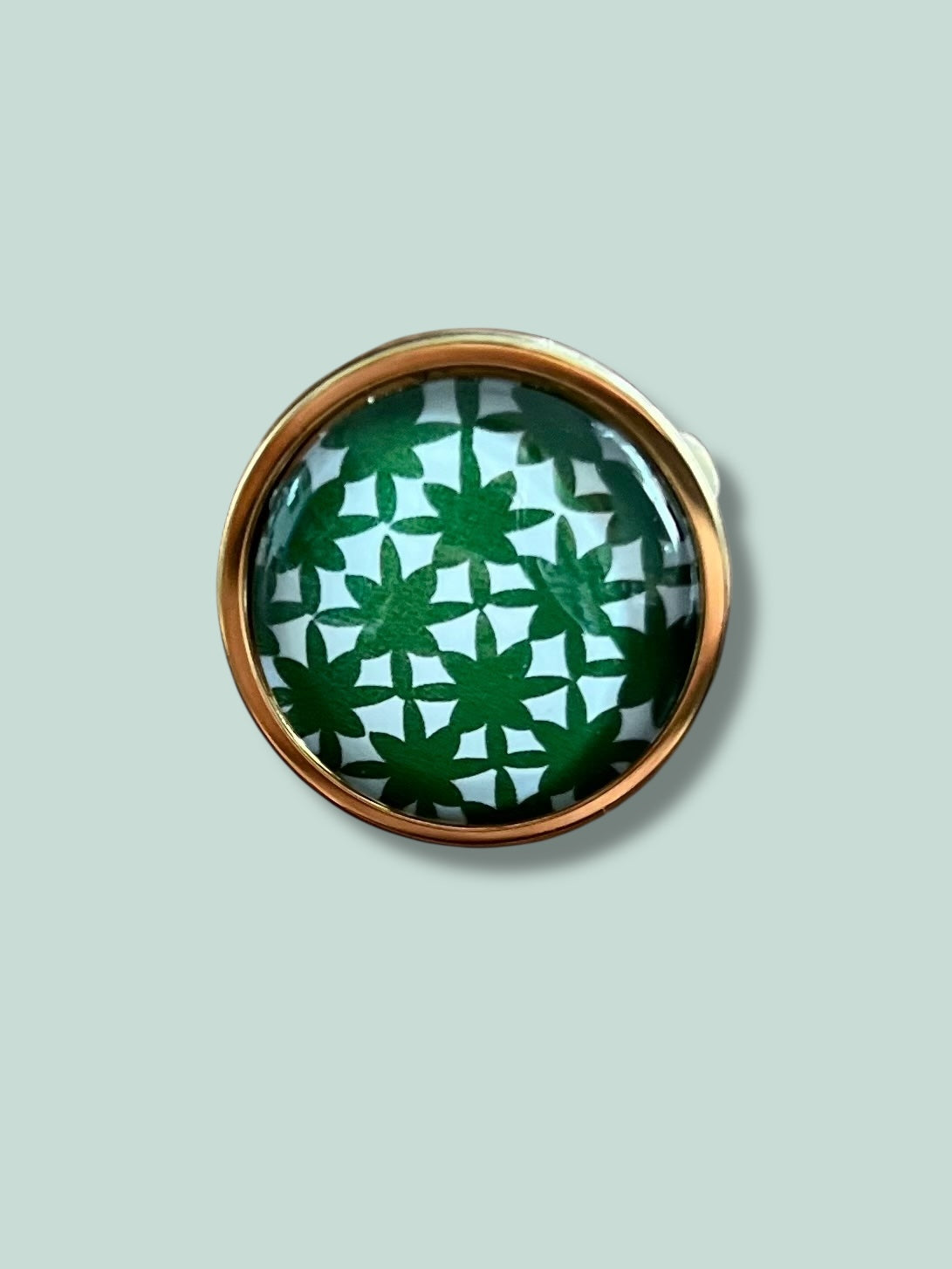 green and white geometrical Ring, Golden or Silver Finish