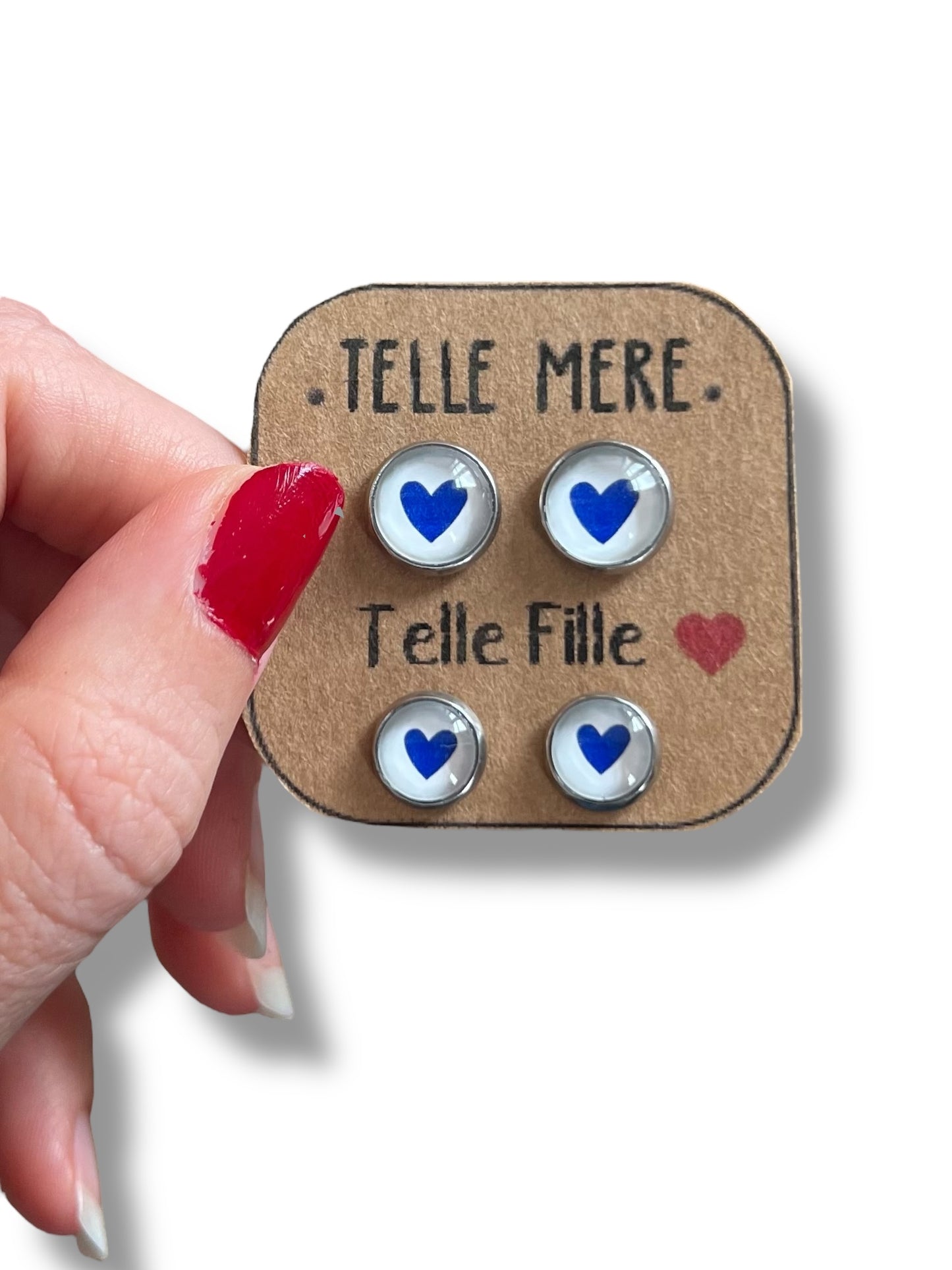 "Telle mère, Telle Fille!" blue hearts Stud Earrings