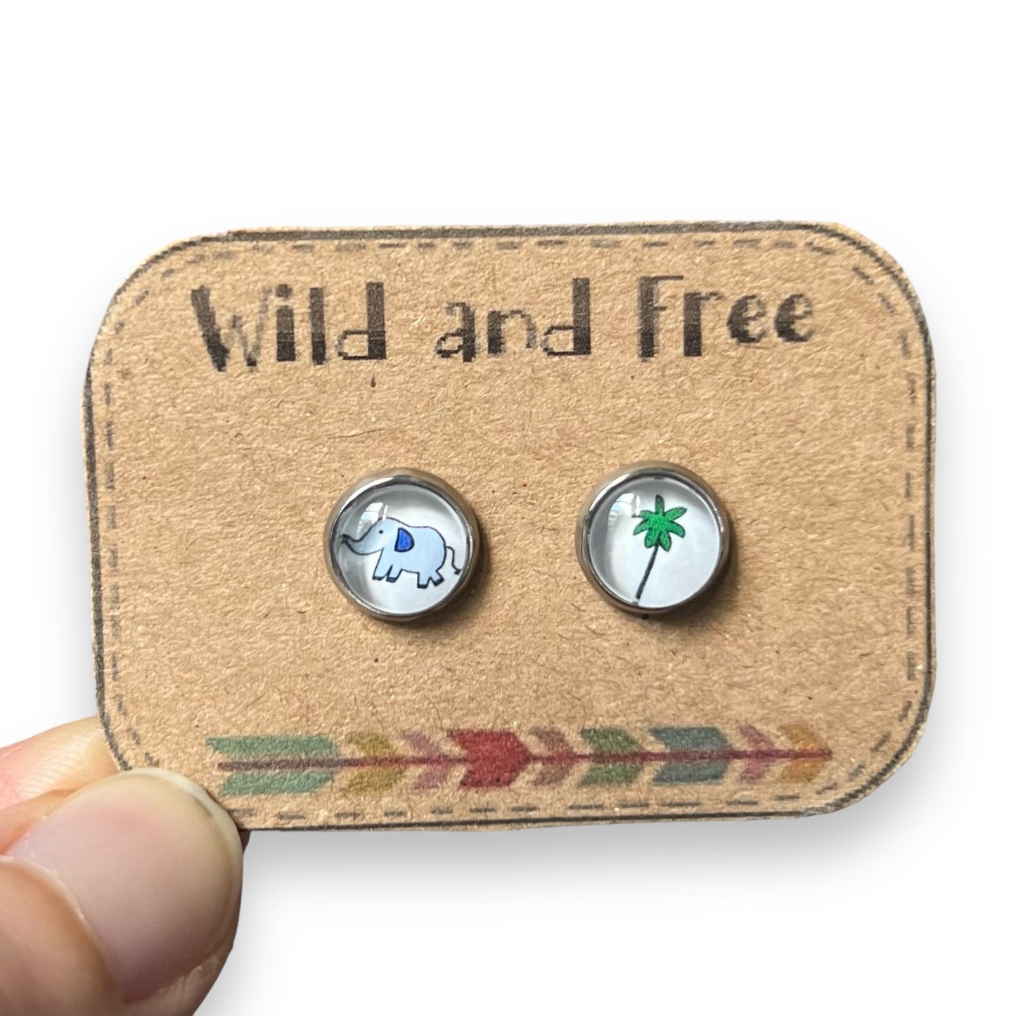 Elephant and Palm Kids Stud Earrings / " Wild and Free "