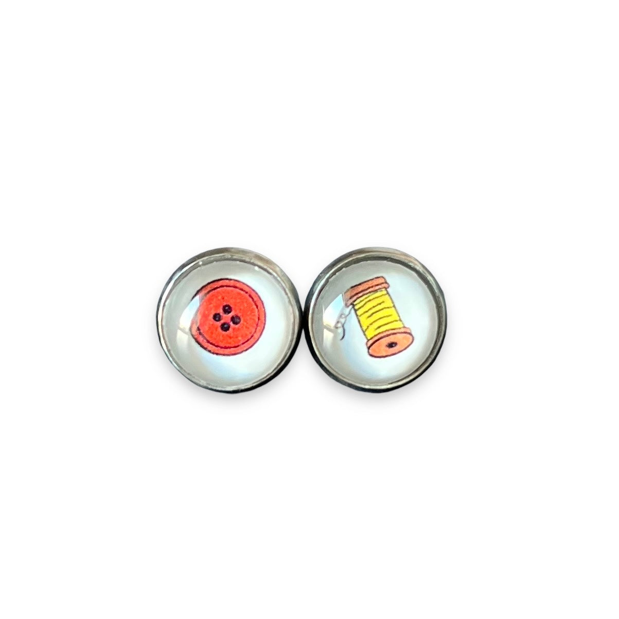 Mismatched Button and Thread Stud Earrings / "La Couture c'est la Vie! "