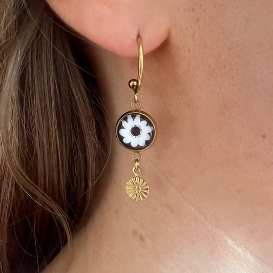 Orange and Green Mandala HOOP EARRINGS, golden or silver finish