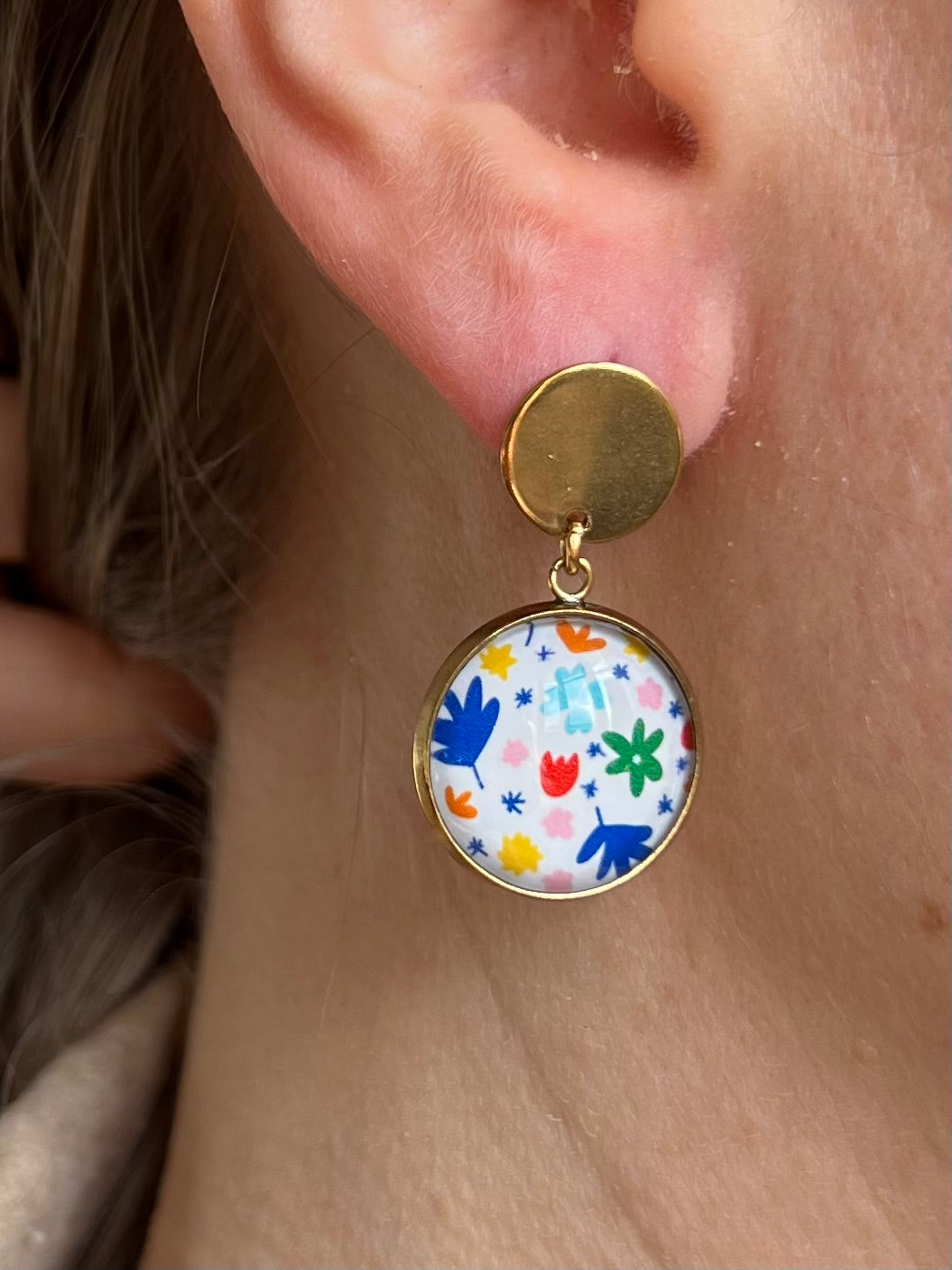 Colorful pattern matisse style earrings, Golden or Silver Finish