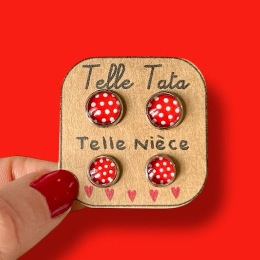 "Telle Tata, Telle Nièce" red polka dots Stud Earrings
