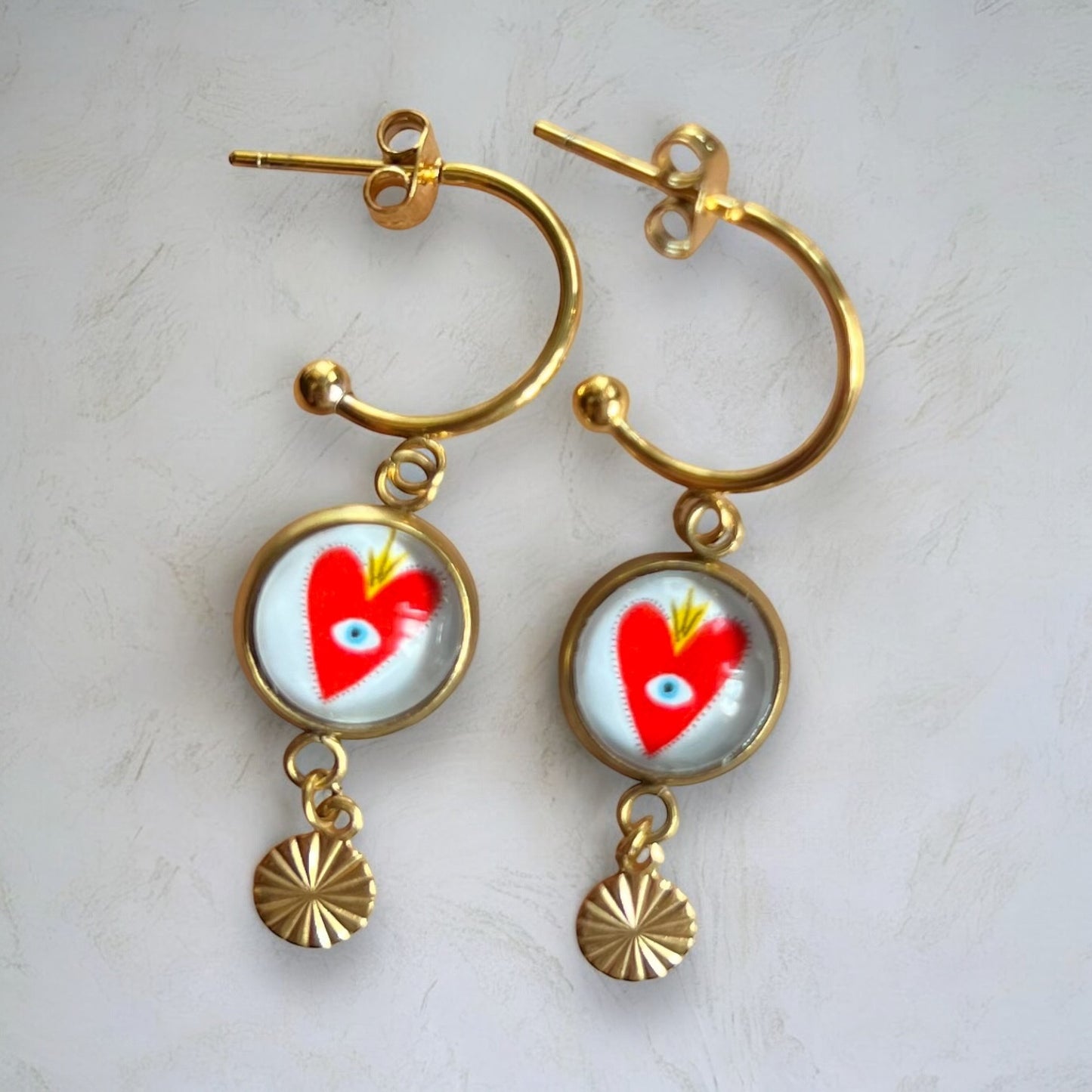 Sacred Red Heart mini hoop earrings