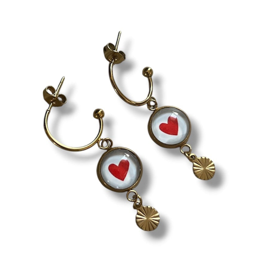 Mini Créoles petit coeur rouge
