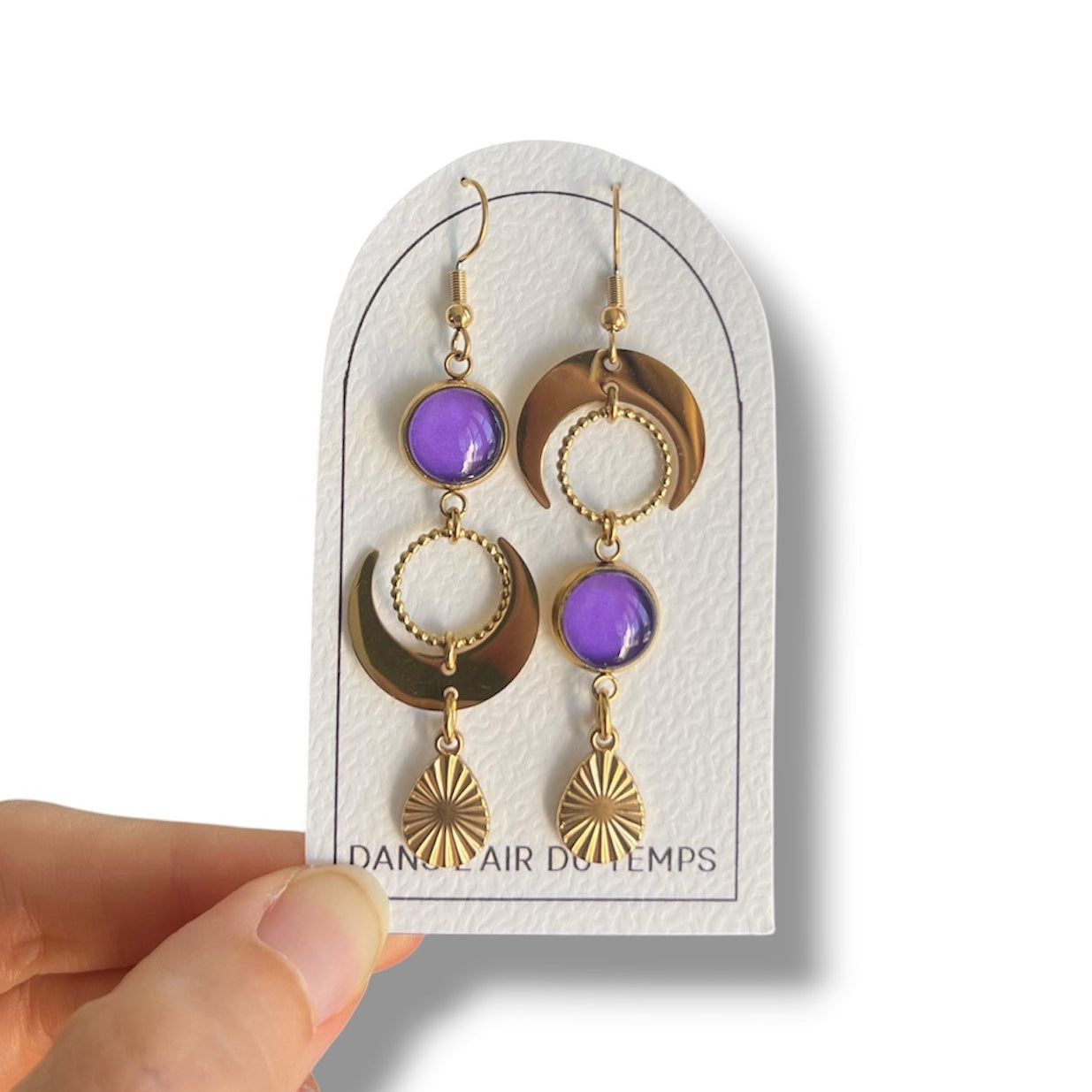 Boucles d'oreilles asymétriques lunes violettes
