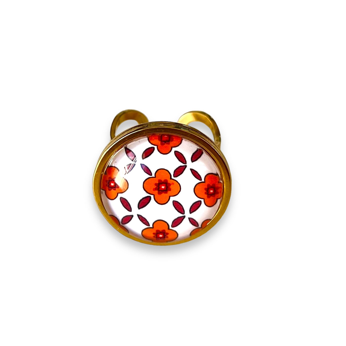 Bague dorée / argentée motif bohème fleurs oranges