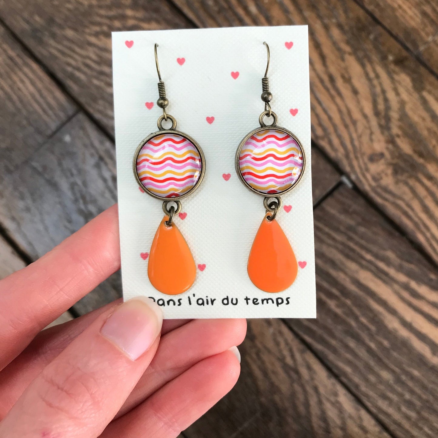 Boucles d'Oreilles Vagues Roses, Oranges et Rouges 70's