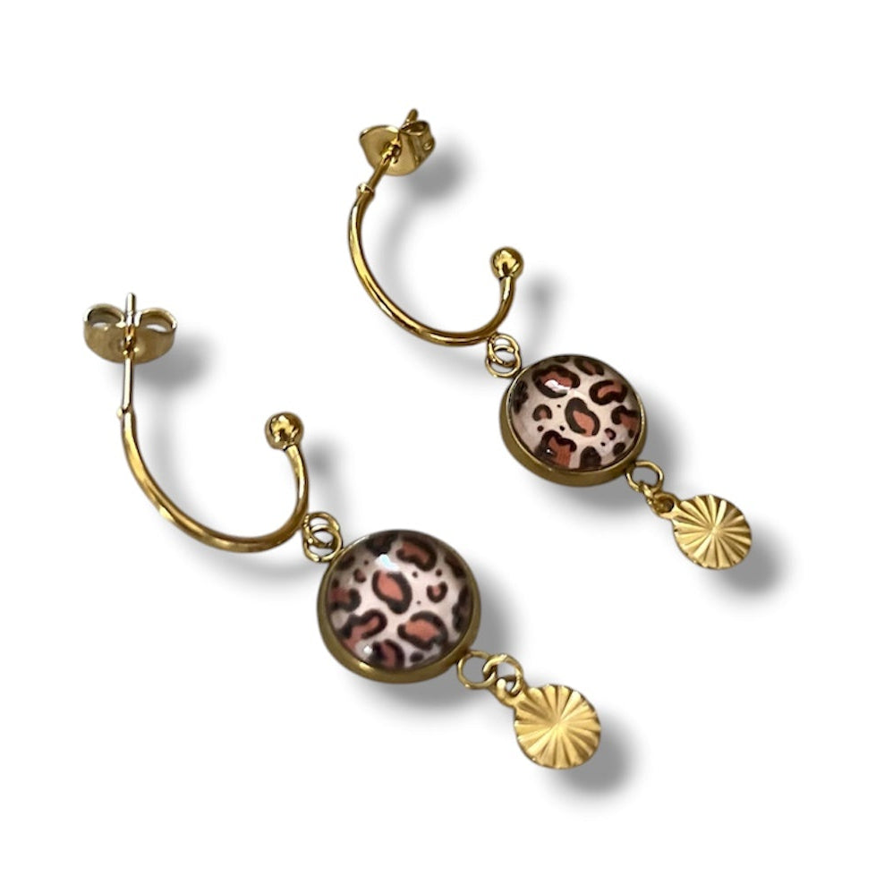 Leopard print mini hoop earrings, golden or silver finish