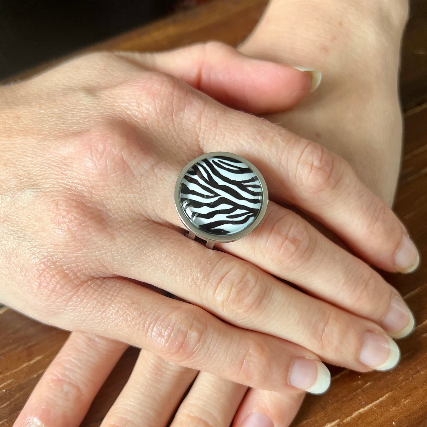 Zebra print Ring, golden or silver finish