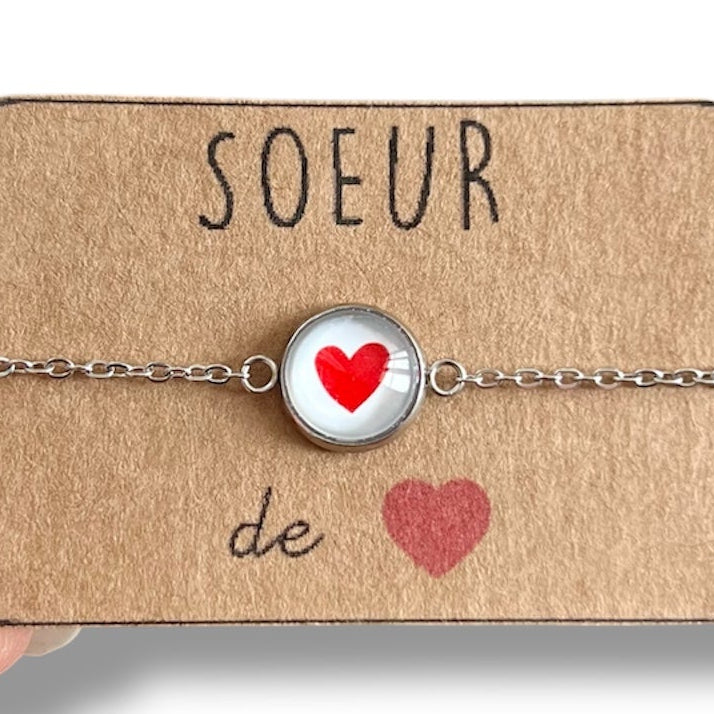 Red Heart Bracelet, golden or silver finish