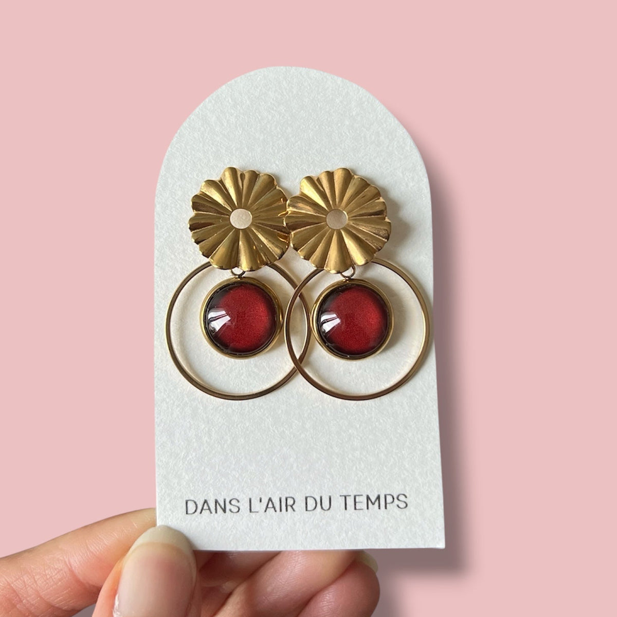 Boucles d'oreilles bohème bordeaux en acier inoxydable