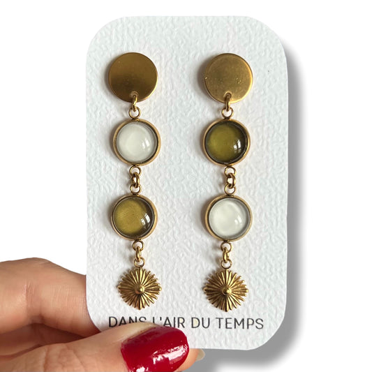 mossy green and beige mismatched Earrings