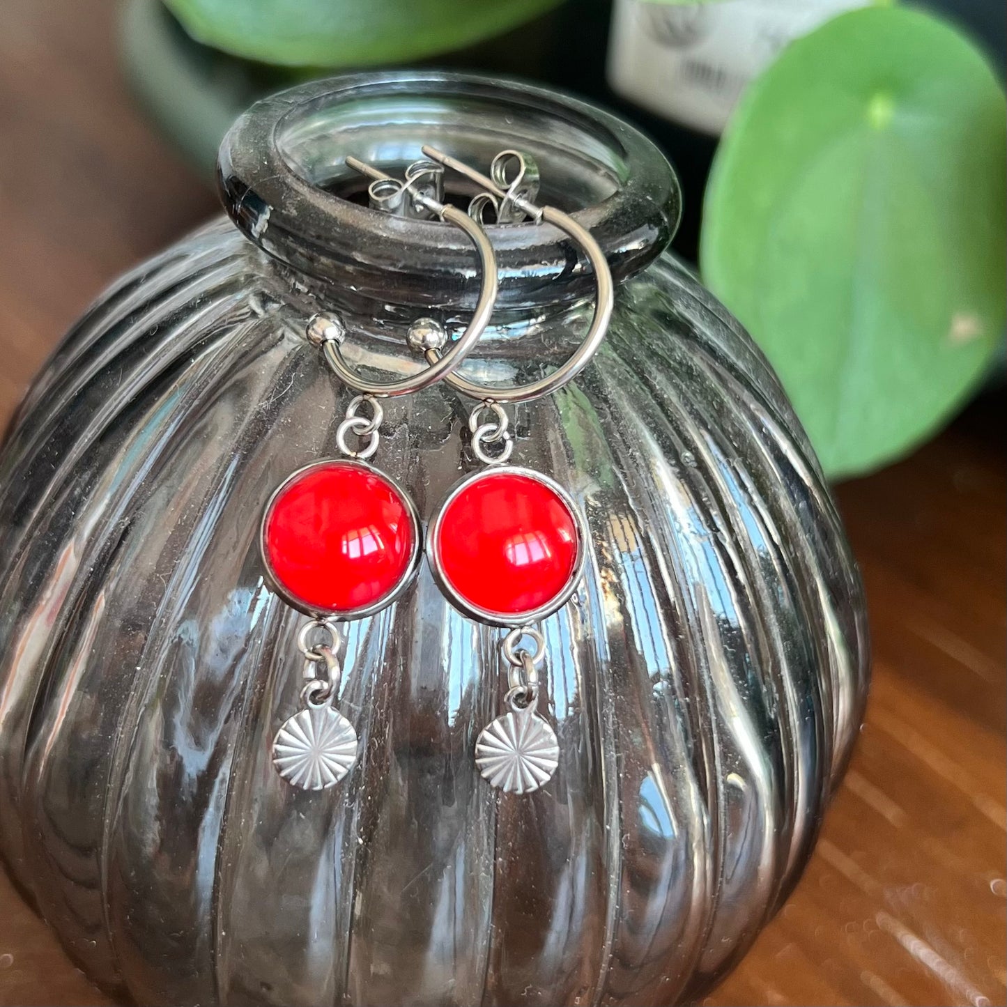 Red golden/ silver HOOP EARRINGS