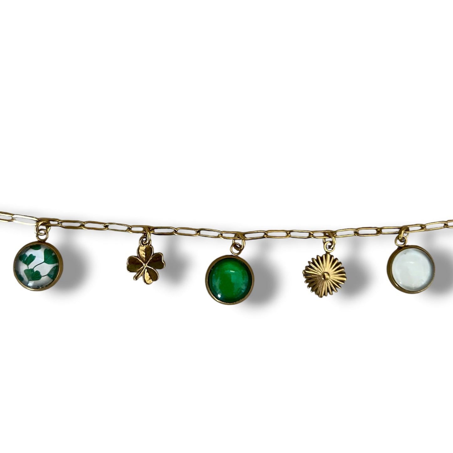 Bracelet breloques ginkgo vert
