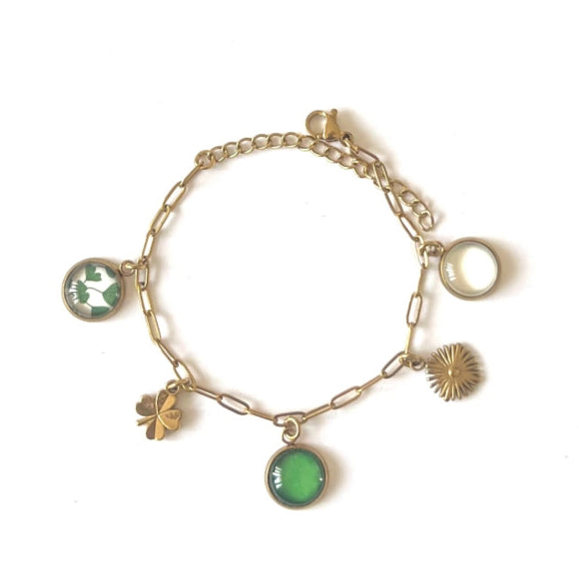 Bracelet breloques ginkgo vert