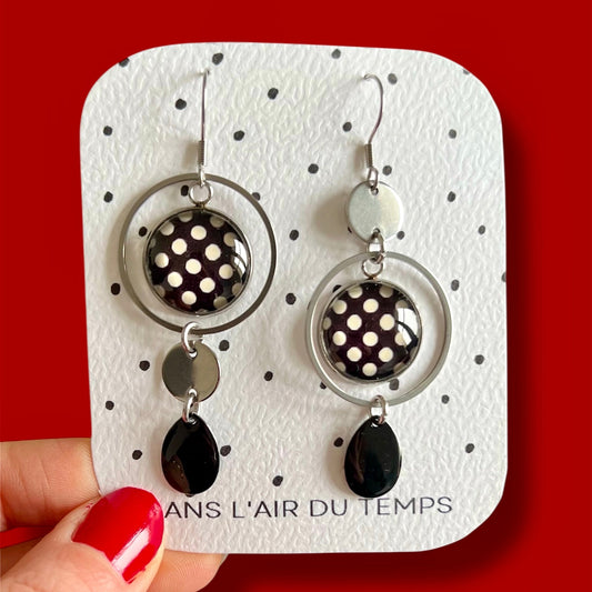 Black and White floral mismatched Earrings , Golden or Silver Finish