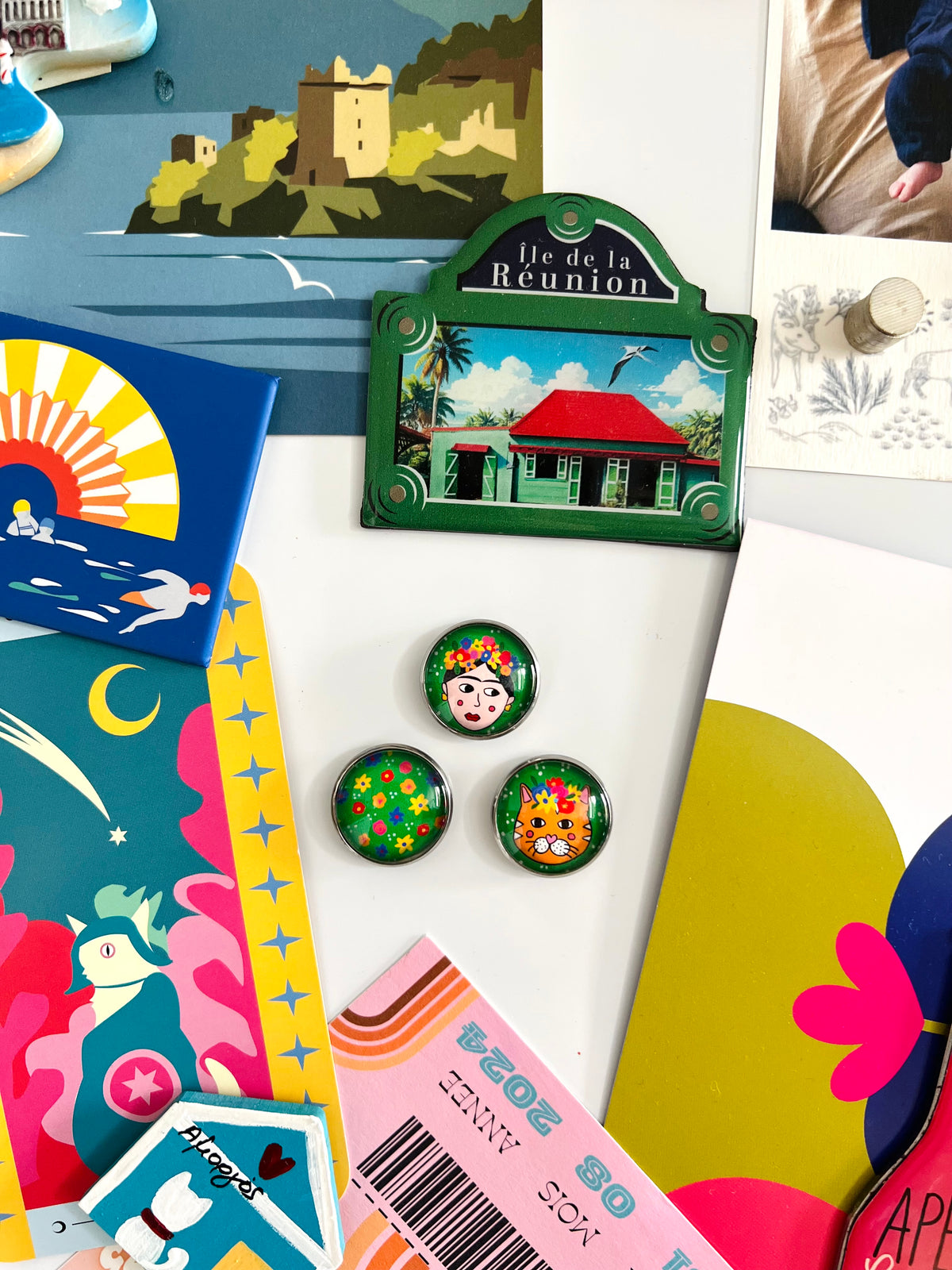 colorful bird pin badge